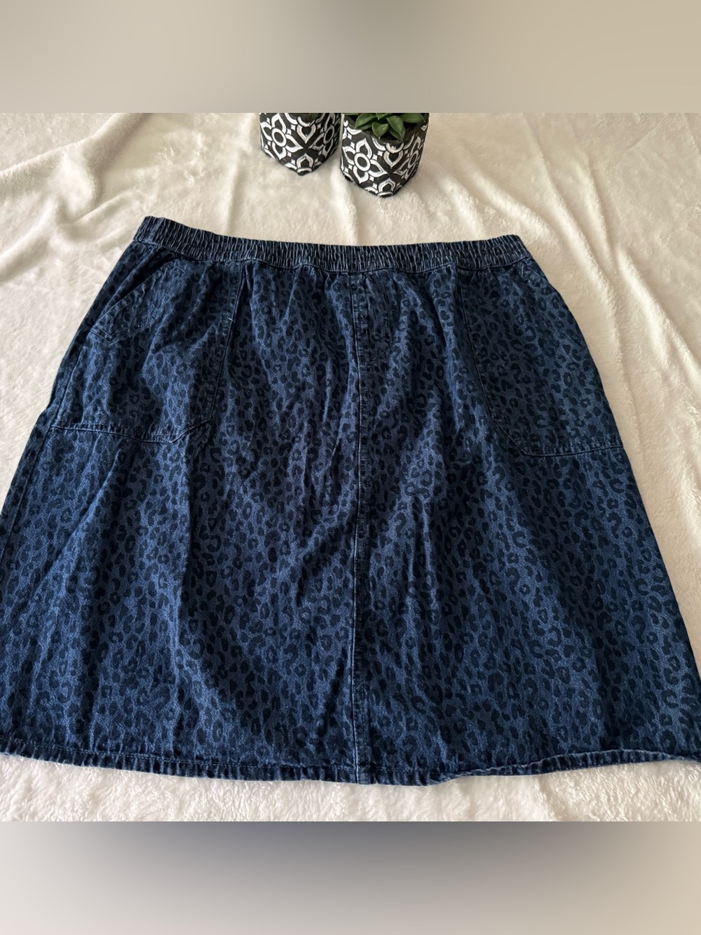 Studio West Vintage 80’s Denim Black Leopard Print Midi Skirt XL